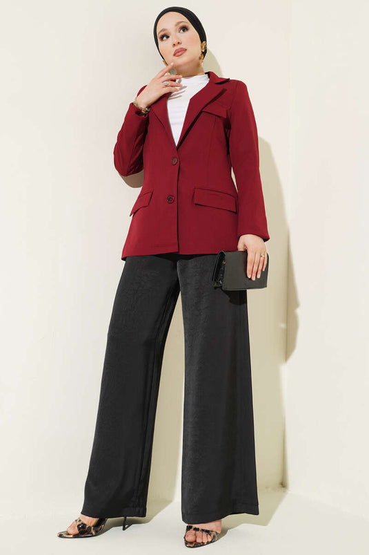 Basic Cepli Ceket Bordo