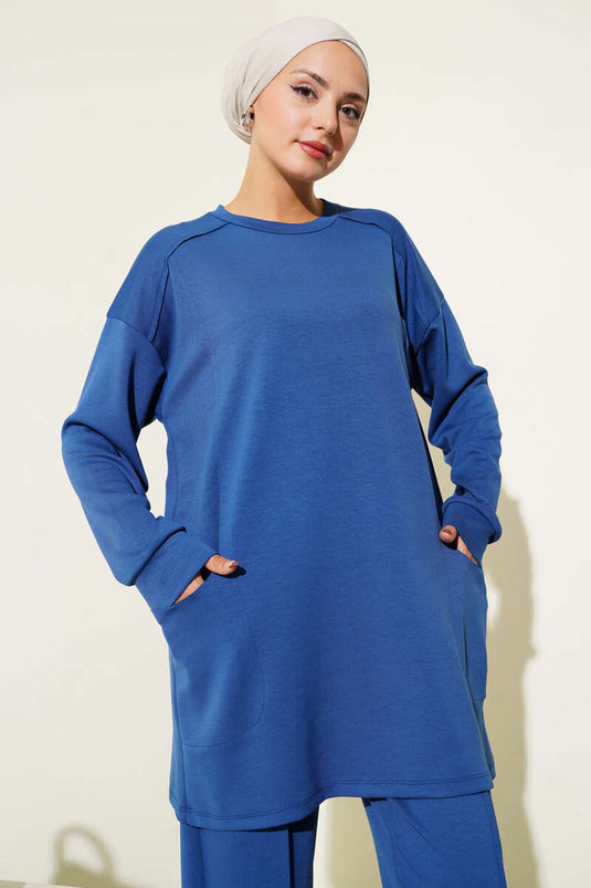 بدلة جيب أساسية من قطعتين نيلي