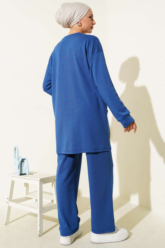 بدلة جيب أساسية من قطعتين نيلي