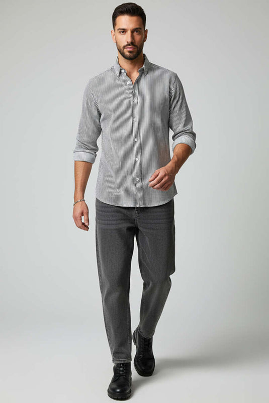 Basic Striped Men's Shirt Navy Blue