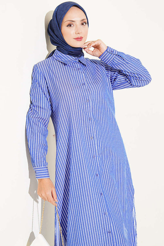 Basic Çizgili Uzun Tunik Saks