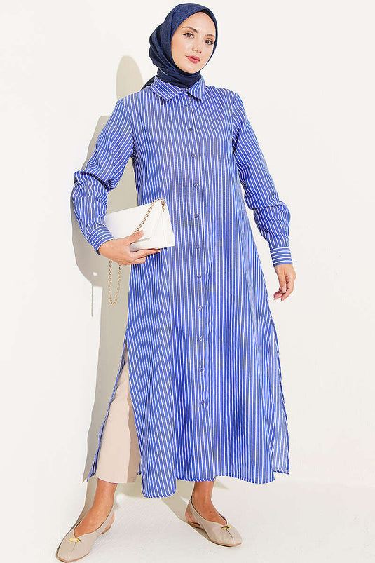 Basic Çizgili Uzun Tunik Saks