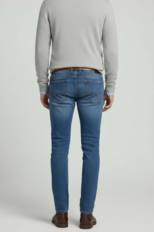 Basic Dar Paça Likralı Erkek Pantolon Mavi