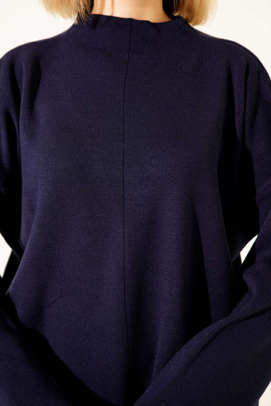 Basic Dik Yaka Triko İkili Takım Lacivert