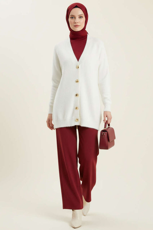 Basic Button Detailed Knitwear Cardigan Ecru