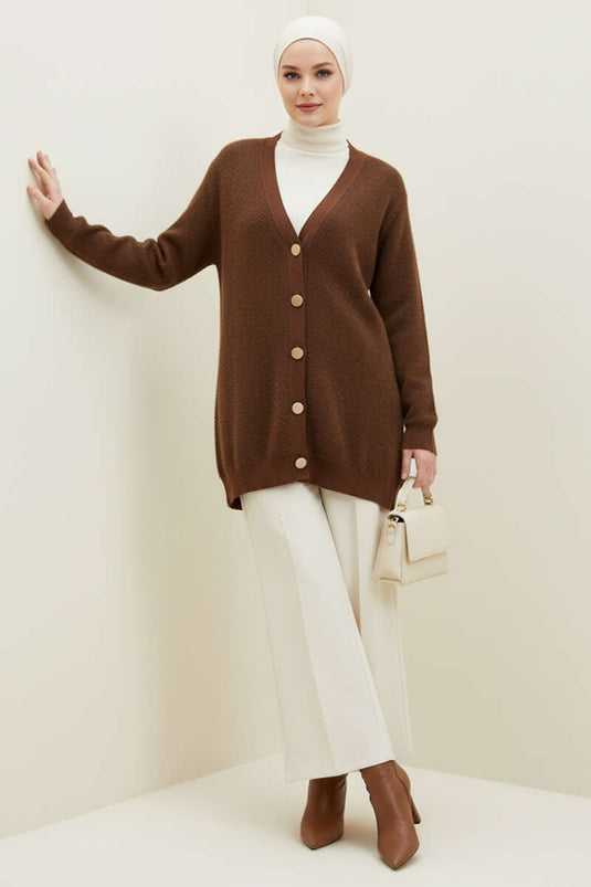 Basic Button Detailed Knitwear Cardigan Brown