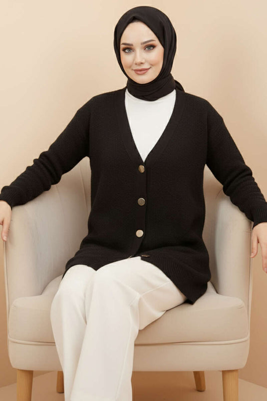 Basic Button Detailed Knitwear Cardigan Black