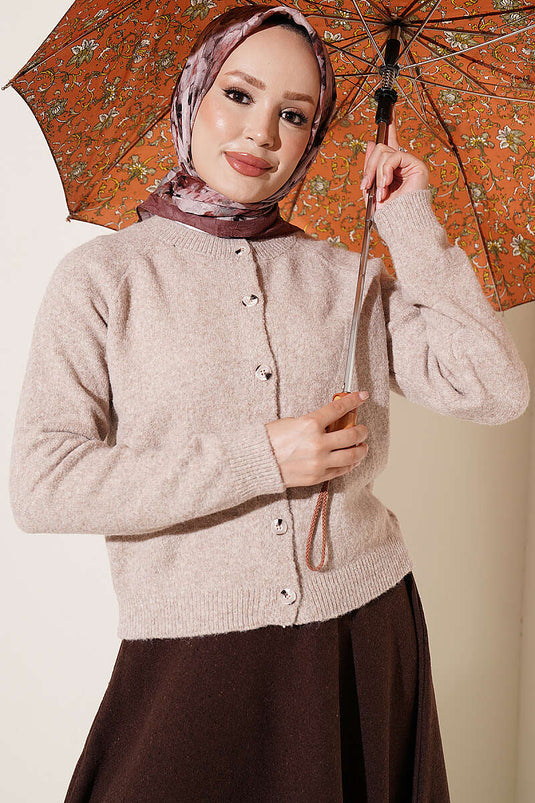 Basic Knitted Cardigan Met Knopen Beige