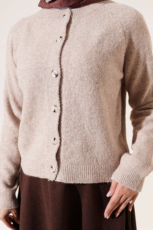 Basic Knitted Cardigan Met Knopen Beige