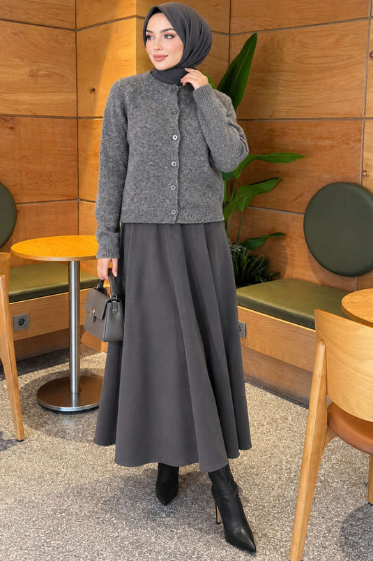 Basic Knitted Cardigan Mit Knöpfen In Rauchgrau