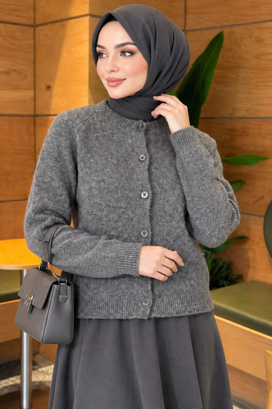 Basic Knitted Cardigan Mit Knöpfen In Rauchgrau
