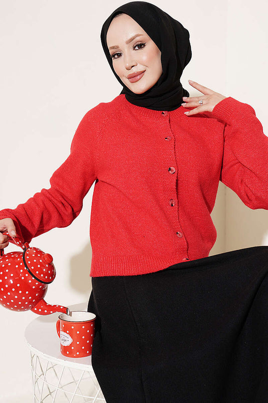 Basic Gebreide Knopenvest In Rood