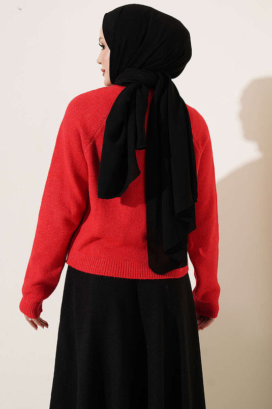 Basic Gebreide Knopenvest In Rood
