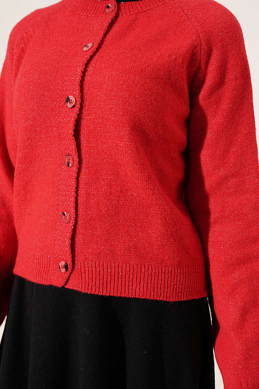 Basic Gebreide Knopenvest In Rood