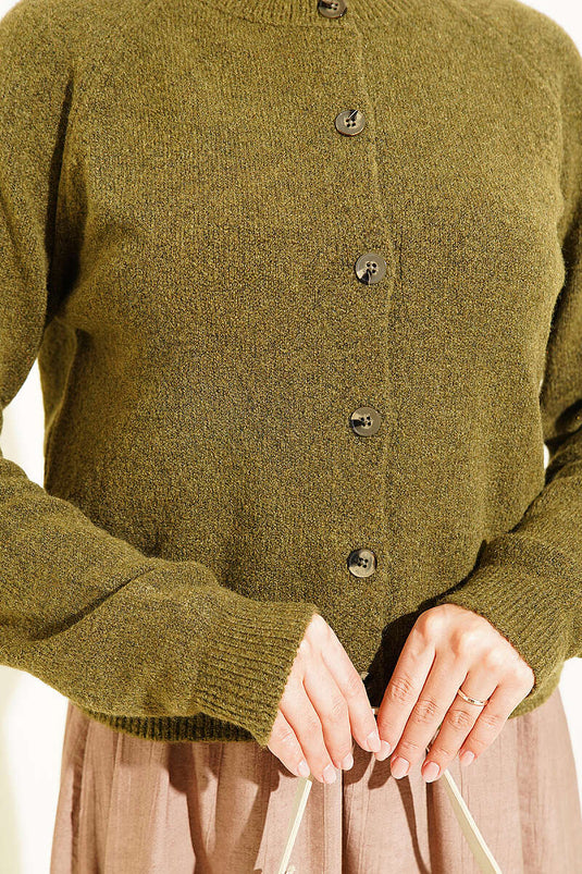 Chaqueta De Punto Básica Con Botones En Verde Oliva