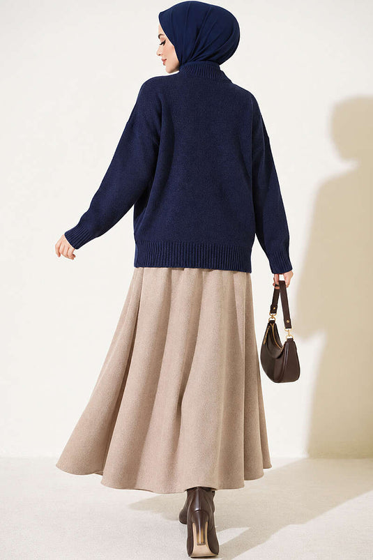 Basic Düşük Kollu Triko Tunik Lacivert