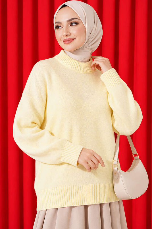 Basic Düşük Kollu Triko Tunik Sarı