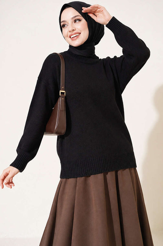 Basic Düşük Kollu Triko Tunik Siyah
