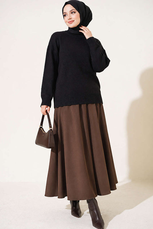 Basic Düşük Kollu Triko Tunik Siyah