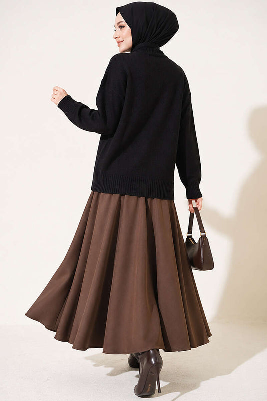 Basic Düşük Kollu Triko Tunik Siyah