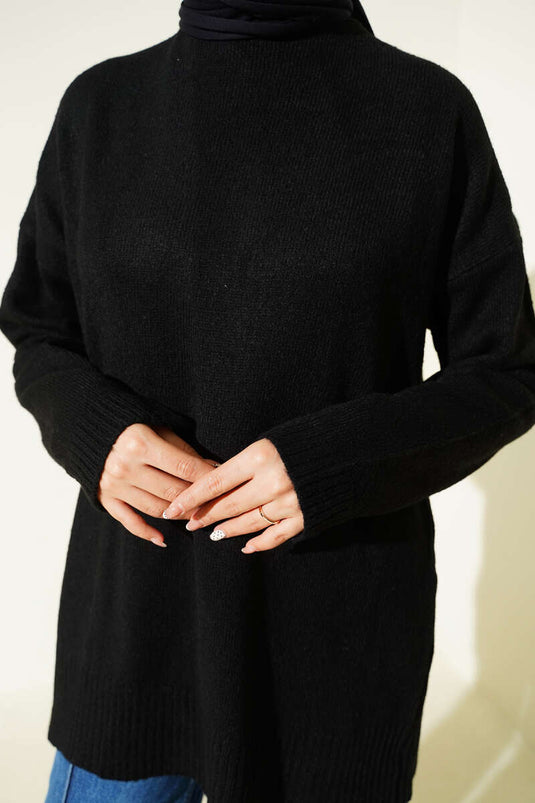 Basic Off-Shoulder Loose Knit Tunic Black