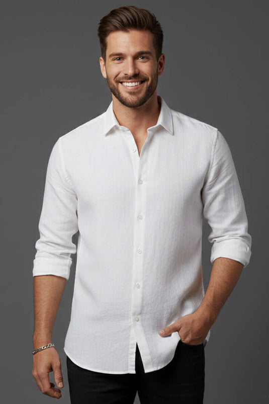 Chemise basique en lin pour homme blanche
