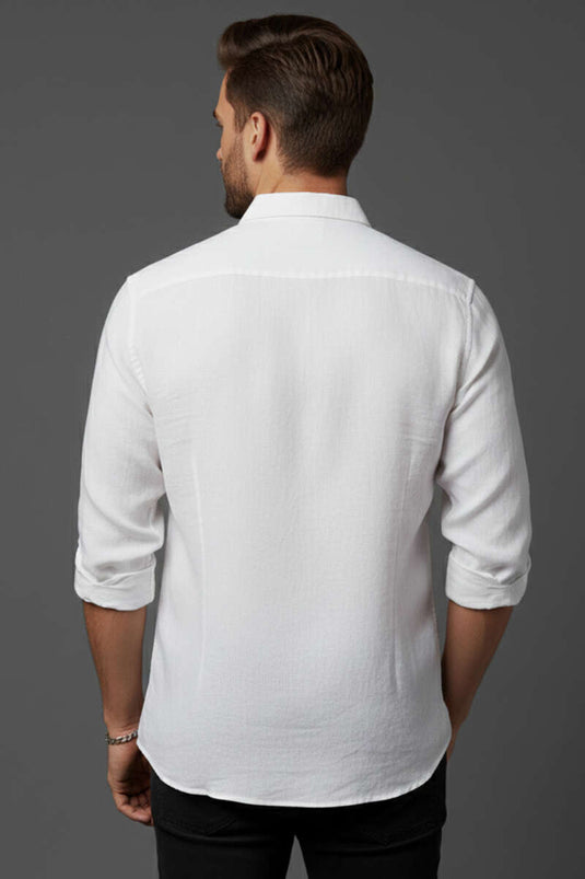 Eenvoudig Heren Linnen Overhemd Wit