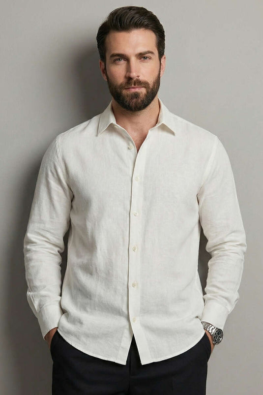 Chemise basique en lin pour homme couleur pierre