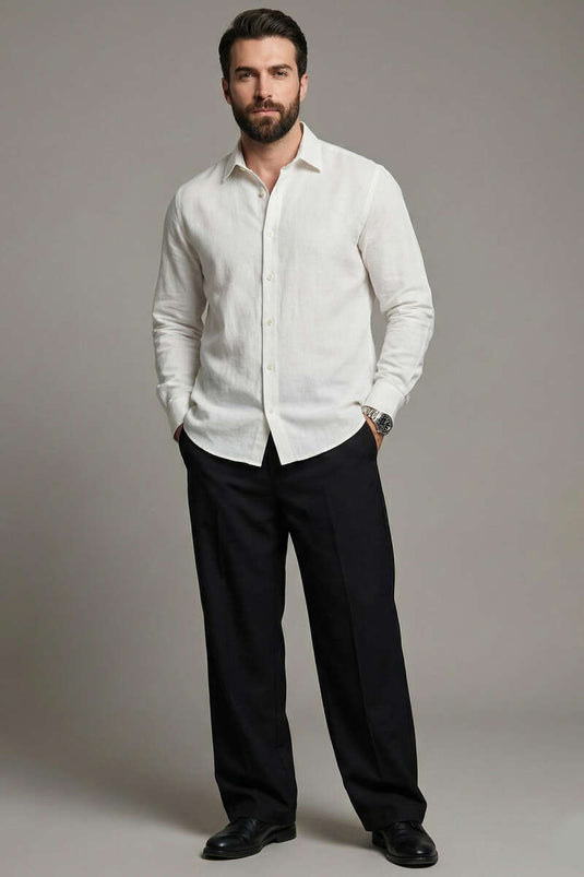 Eenvoudig Heren Linnen Overhemd Steen