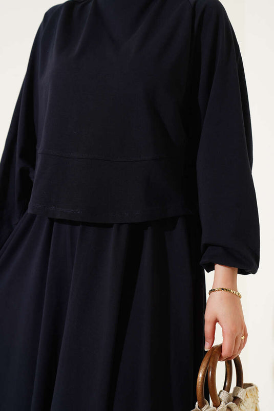 Ensemble jupe et deux pièces basique, bleu marine