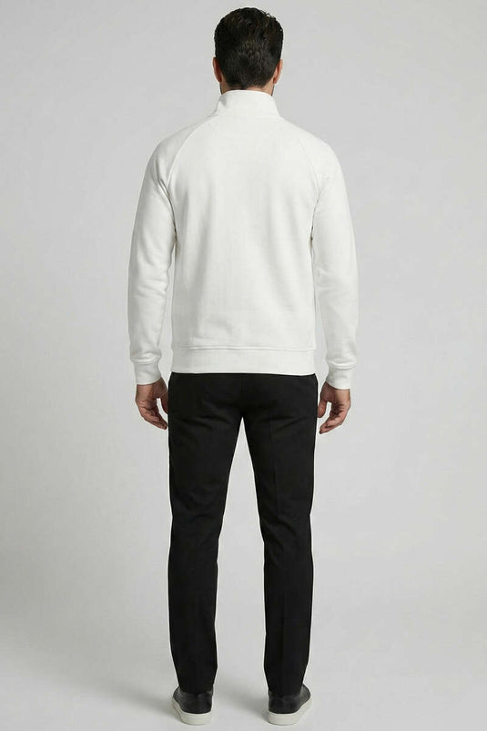 سترة رجالية أساسية بسحاب بلون عاجي