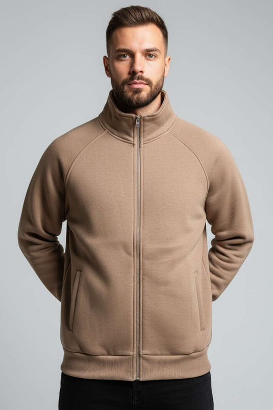 Basic Zip-Up Men's Cardigan, Brown