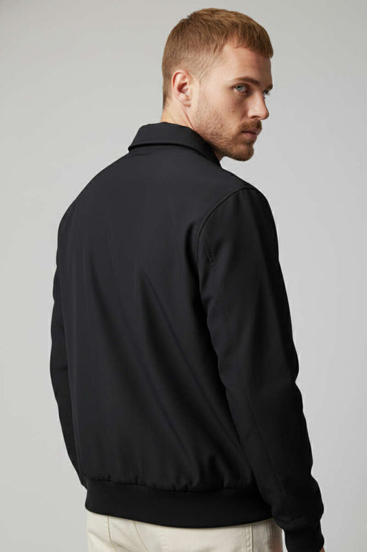 معطف رجالي أساسي بسحاب أسود