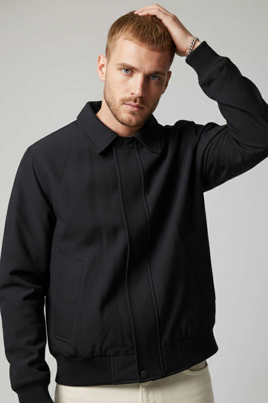 معطف رجالي أساسي بسحاب أسود