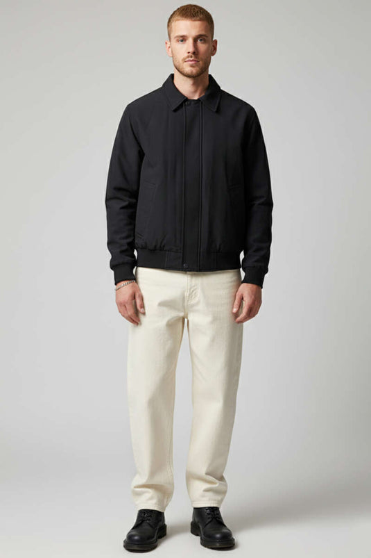 معطف رجالي أساسي بسحاب أسود