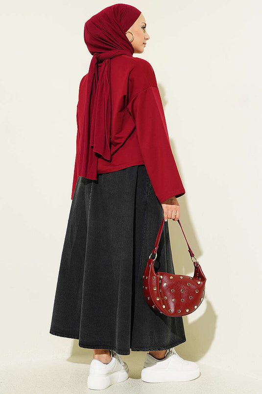 Basic Geniş Kollu Bluz Bordo