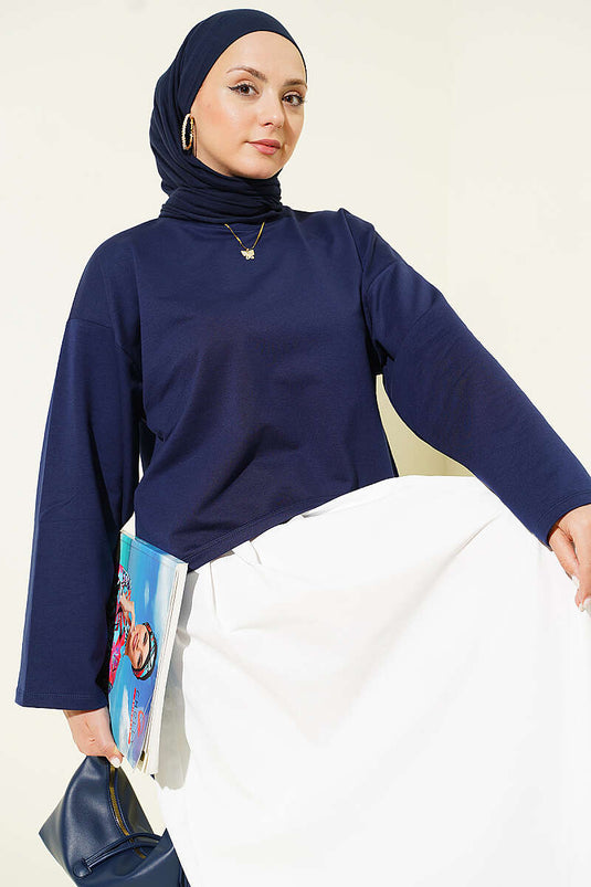 Blouse Basique À Manches Amples Marine