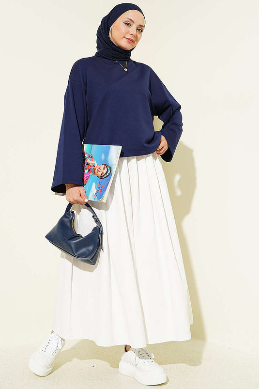 Blouse Basique À Manches Amples Marine