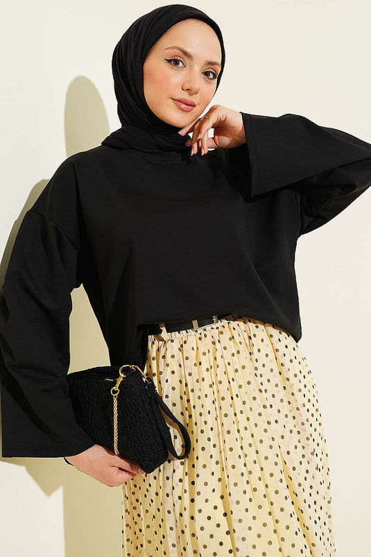 Blouse Noire Simple À Manches Amples