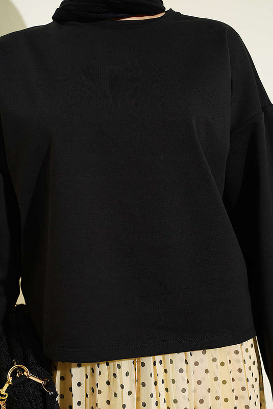 Blouse Noire Simple À Manches Amples