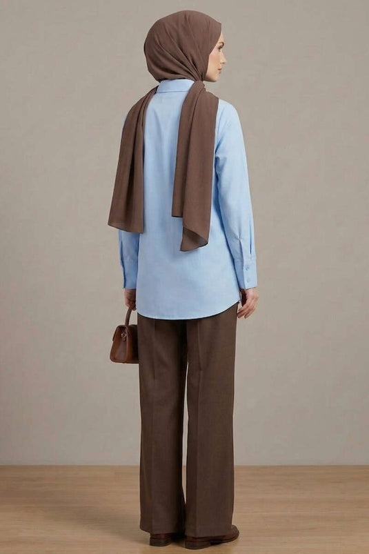 Basic Hidden Button Shirt Baby Blue