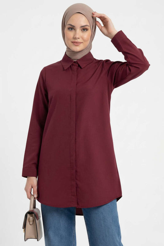 Chemise basique à boutons cachés bordeaux