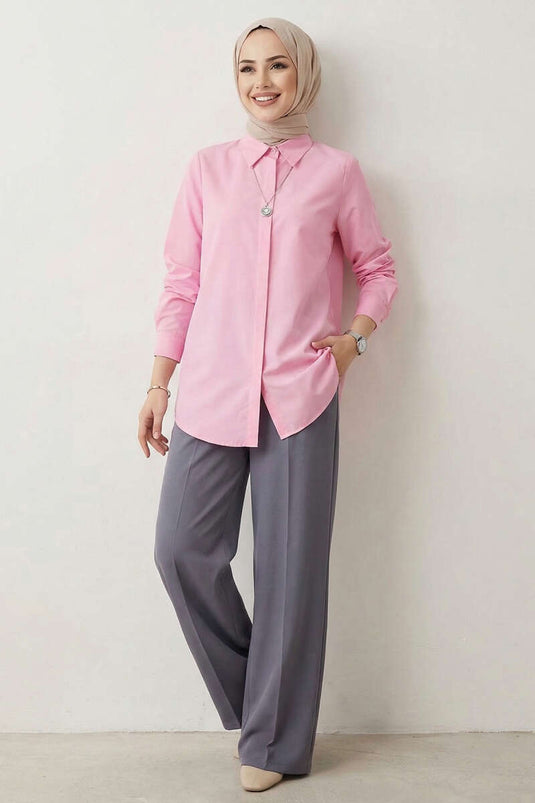 Chemise basique à boutons cachés rose