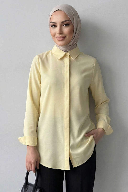 Chemise basique à boutons cachés jaune
