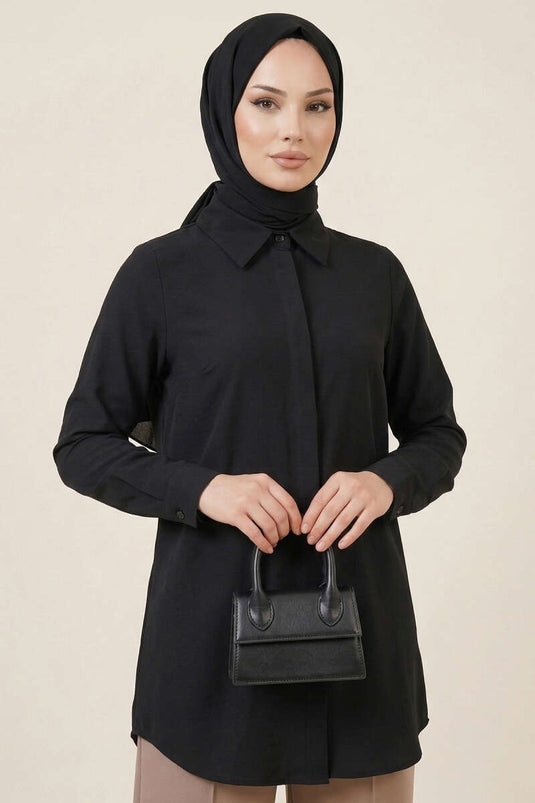 Chemise basique à boutons cachés noire