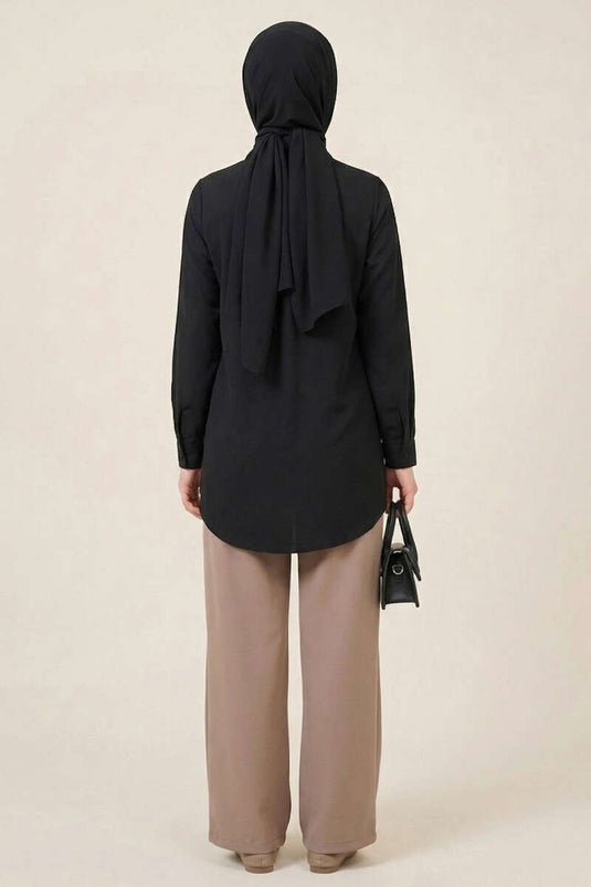 Basic Hidden Button Shirt Black
