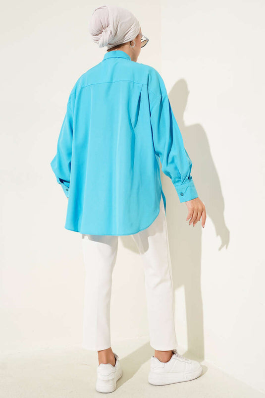 Chemise basique à boutons cachés turquoise