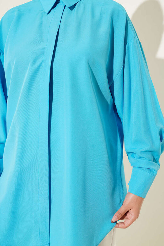 Chemise basique à boutons cachés turquoise