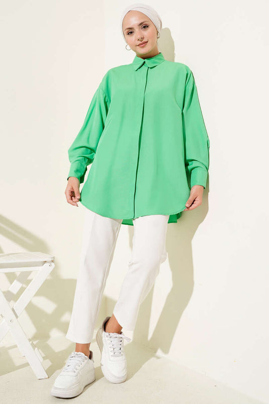 Basic Gizli Düğmeli Gömlek Yeşil