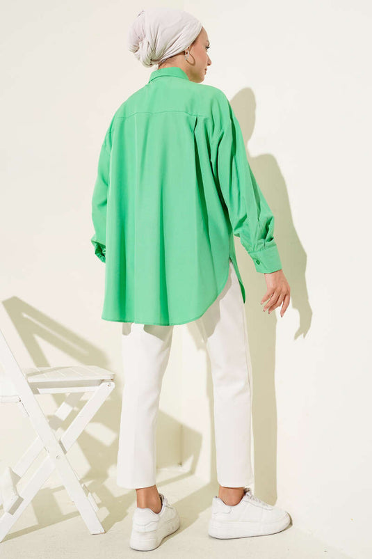 Basic Gizli Düğmeli Gömlek Yeşil